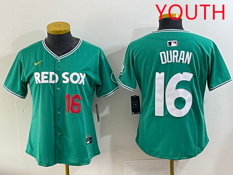 Youth 2025 Boston Red Sox #16 Duran Dark Green Joint Name Nike MLB Jersey style 3